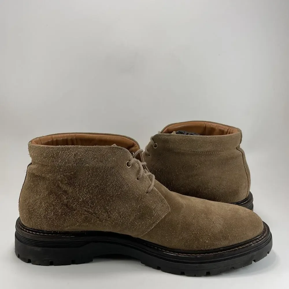 Boggi Milano Chukka Boots Mens Size 45, US 12 Tan Suede Derby Desert 3-Eye Ankle